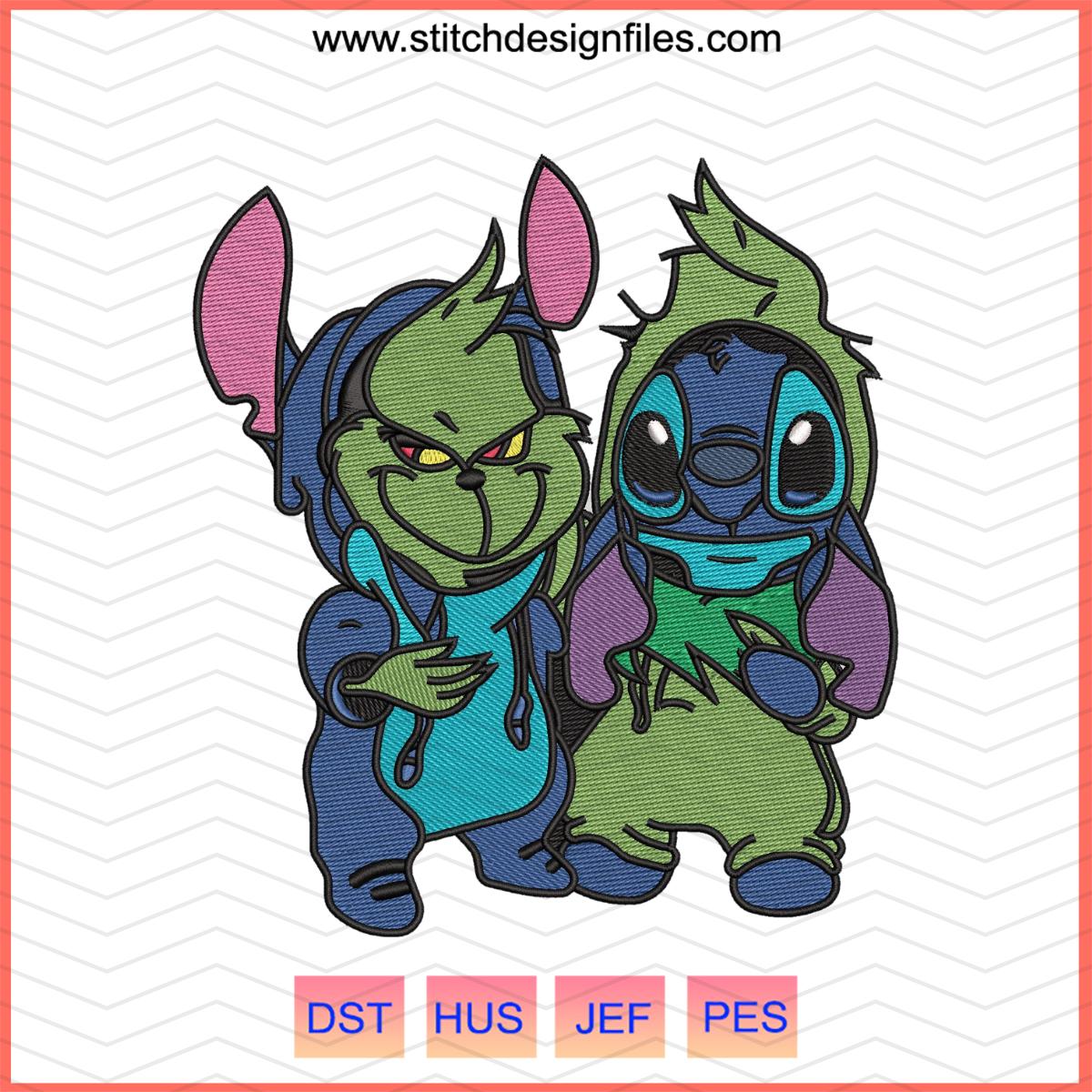 Baby Grinch and Stitch Embroidery Design