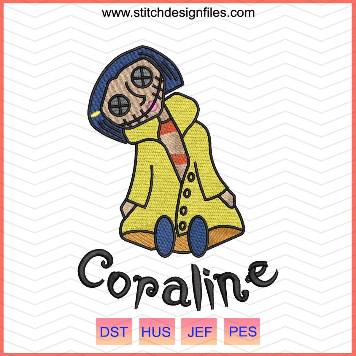 Coraline Doll Button Eyes Embroidery Design