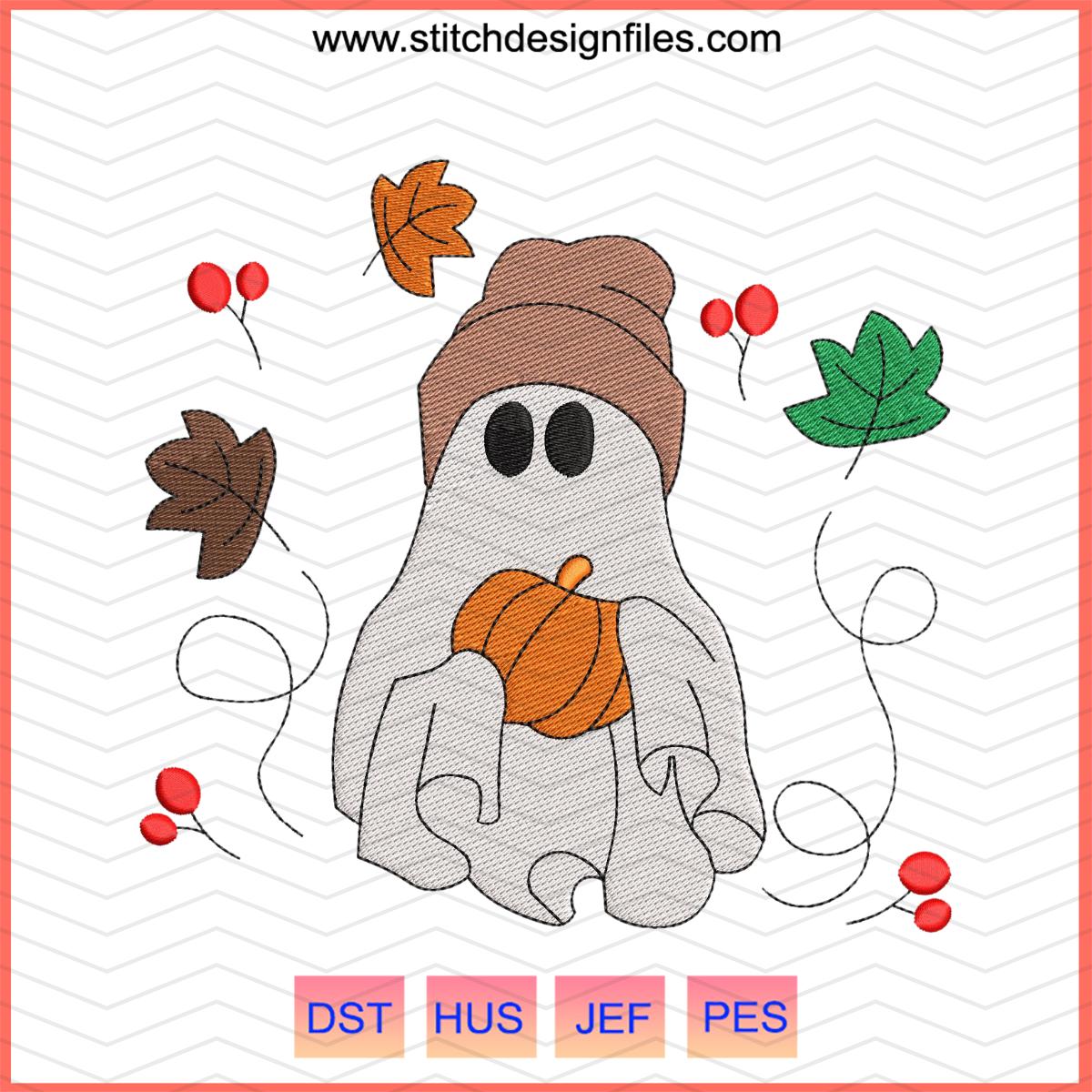 Fall Ghost Pumpkin Embroidery Design