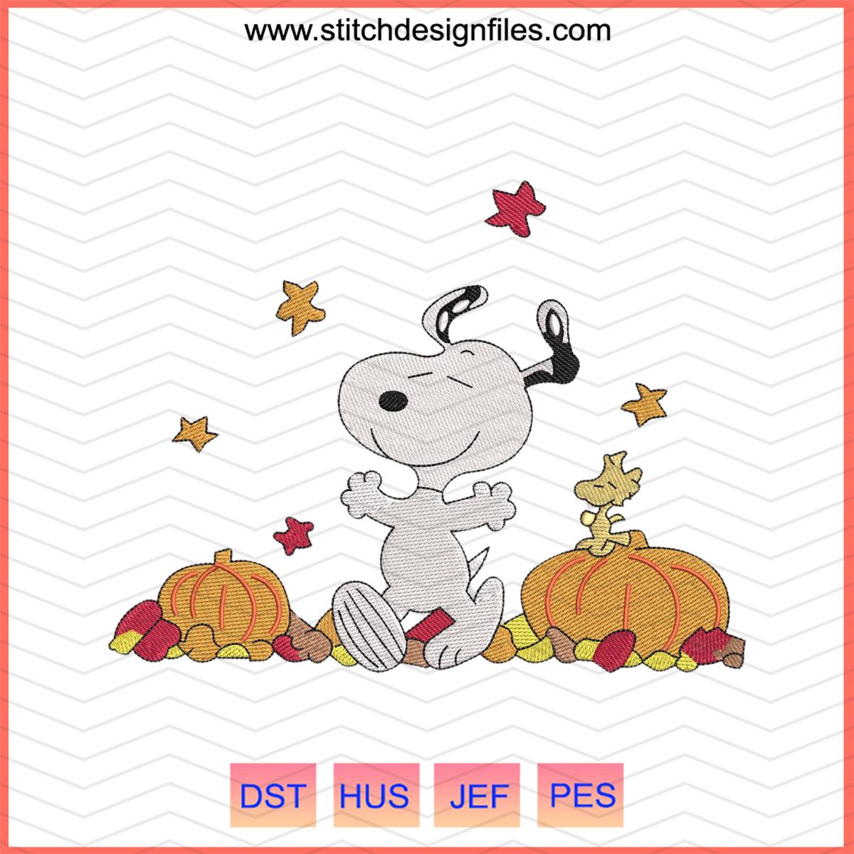 Fall Snoopy with Woodstock Halloween Embroidery Design