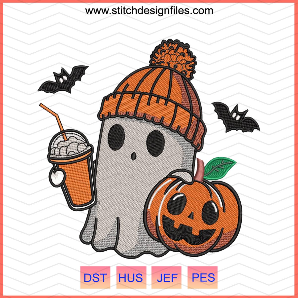 Ghost Coffee Halloween Embroidery Design