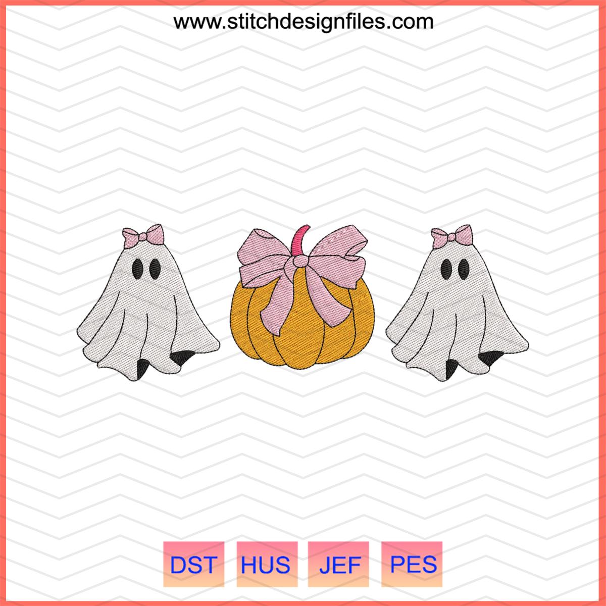 Ghost Pumpkin Bow Embroidery Design File