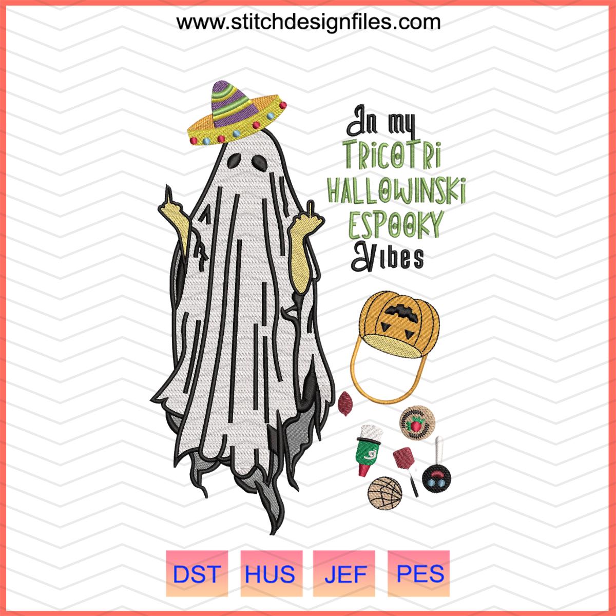 Ghost Pumpkin Candies Embroidery Design - ghost pumpkin candies embroidery design