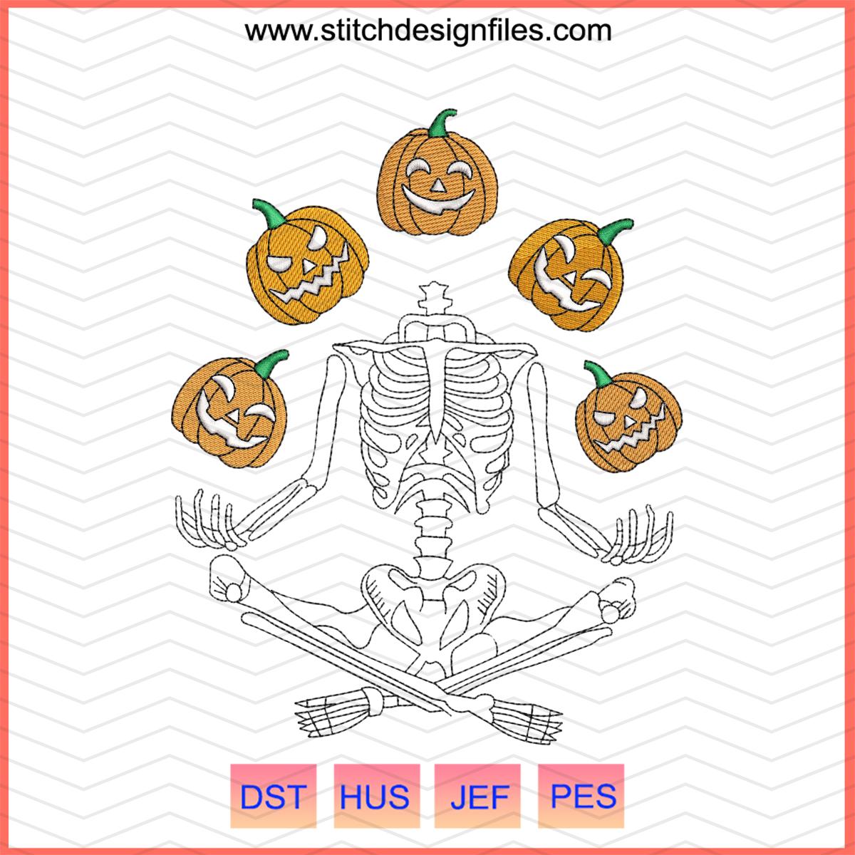 Halloween Pumpkin Skeleton Embroidery Design – DST PES