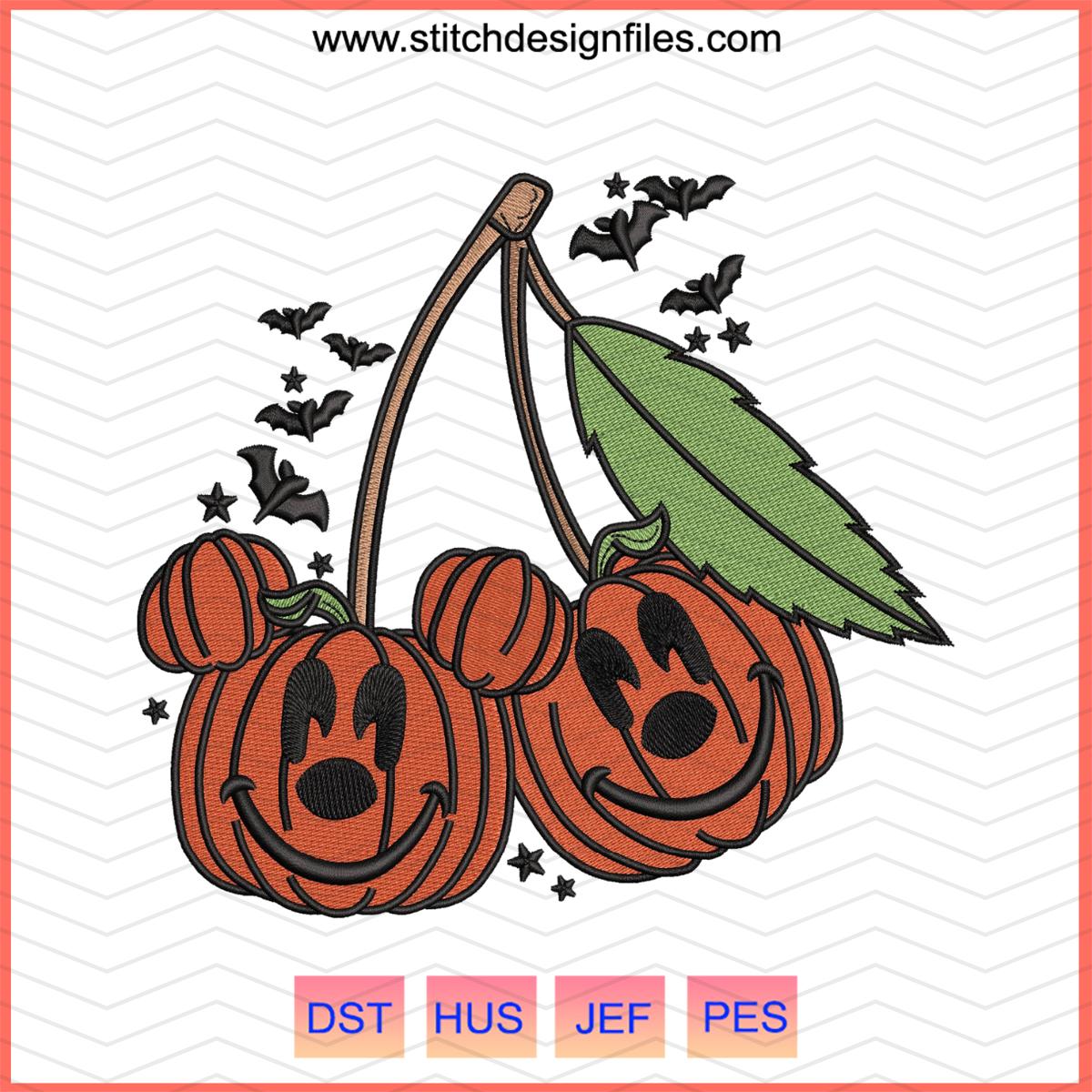 Halloween Pumpkin with Fall Leaves Embroidery Design