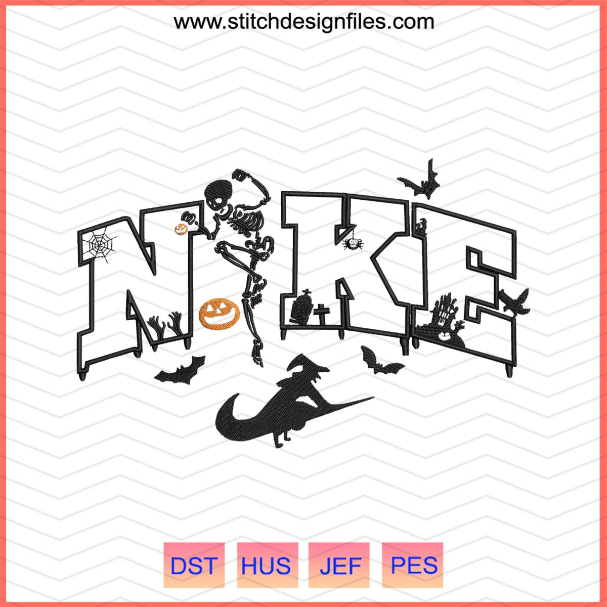 Nike Halloween Skeleton and Pumpkin Embroidery Design