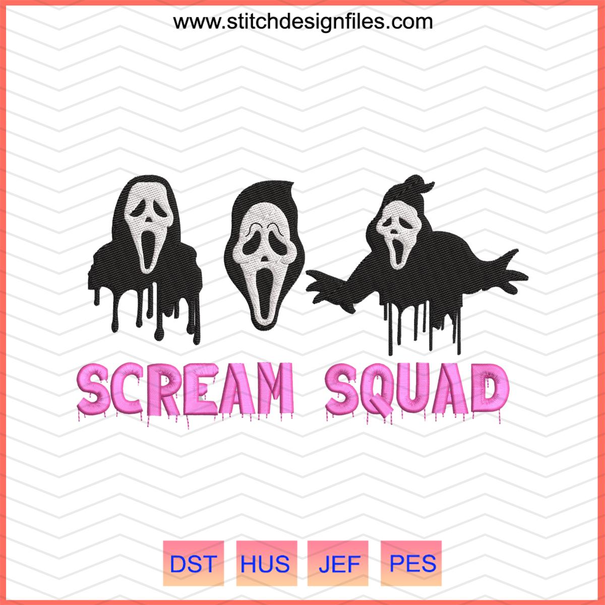 Scream Squad Embroidery Design – Three Ghost Faces