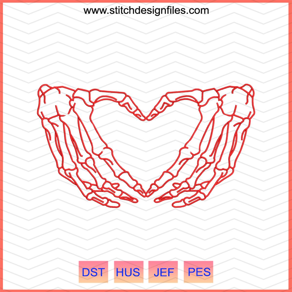 Skeleton Hand Heart Embroidery Design - skeleton hand heart embroidery design