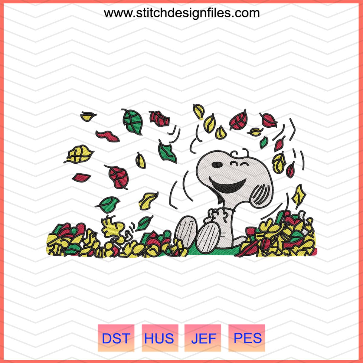 Snoopy with Fall Leaves Halloween Embroidery Design
