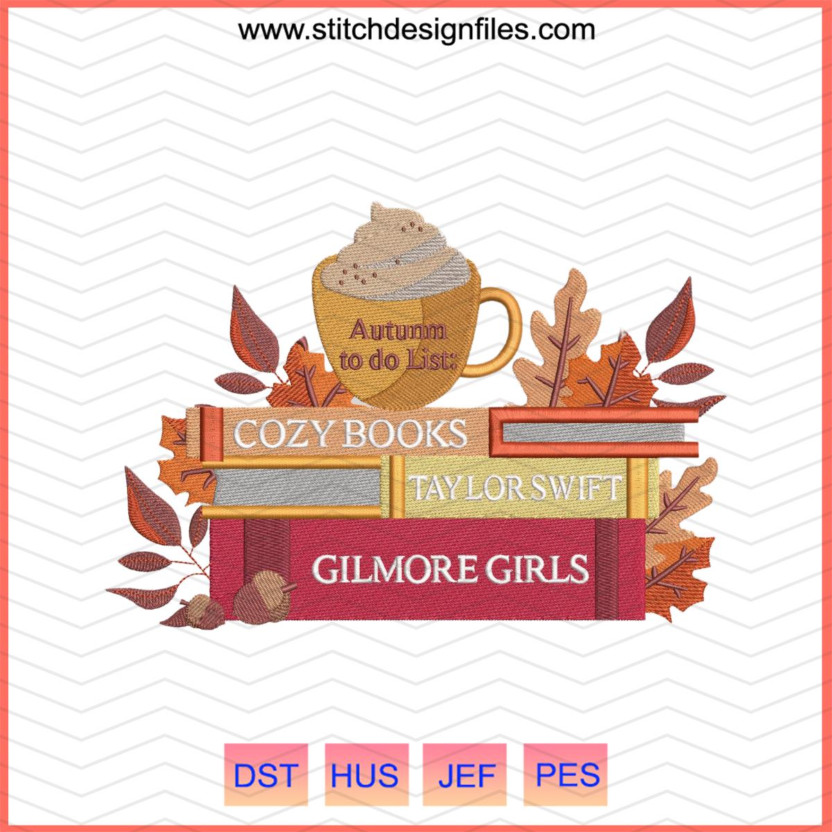 Taylor Swift Autumn Cozy Book Embroidery Design - taylor swift autumn cozy book embroidery design