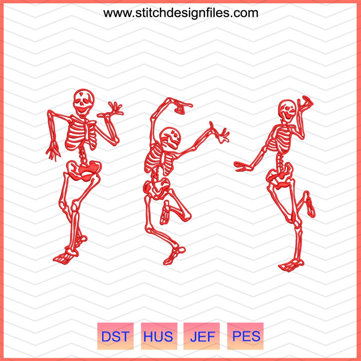 Three Dancing Skeleton Machine Embroidery File