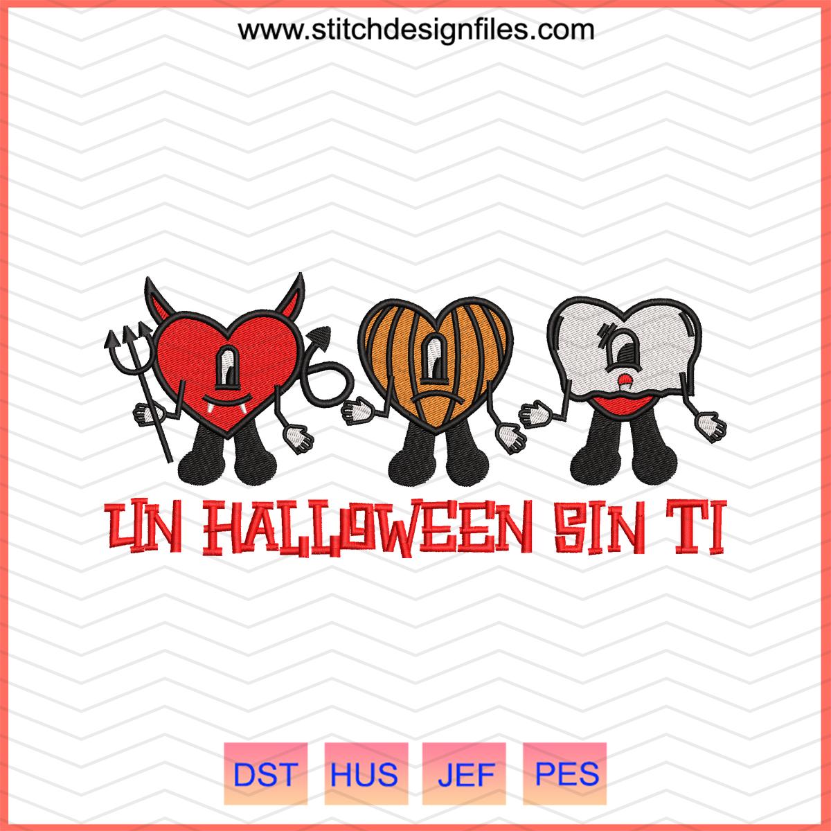 Three Halloween Heart Embroidery Design