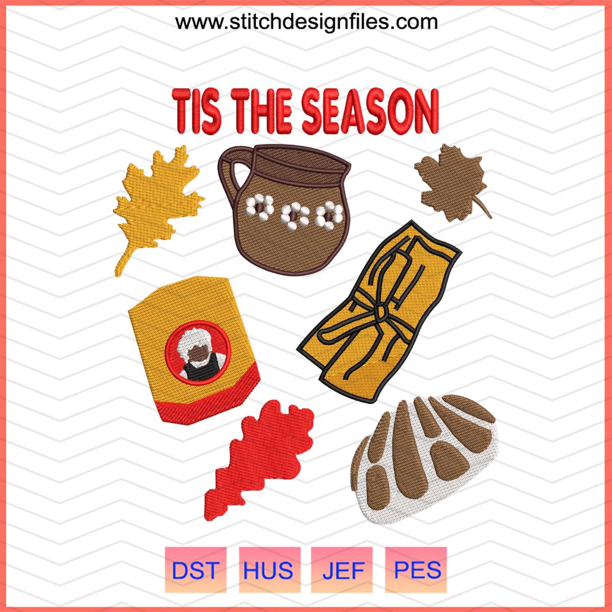 Tis the Season Fall Leaves Embroidery Design