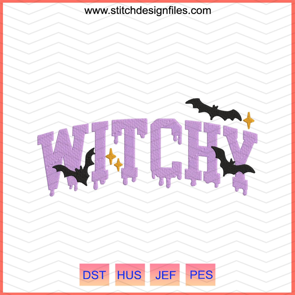 Witchy Bat Halloween Embroidery Design