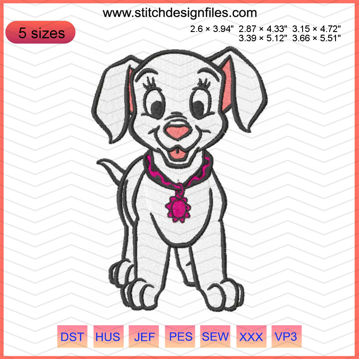 I am Patch embroidery design featuring a charming cartoon dalmatian character.