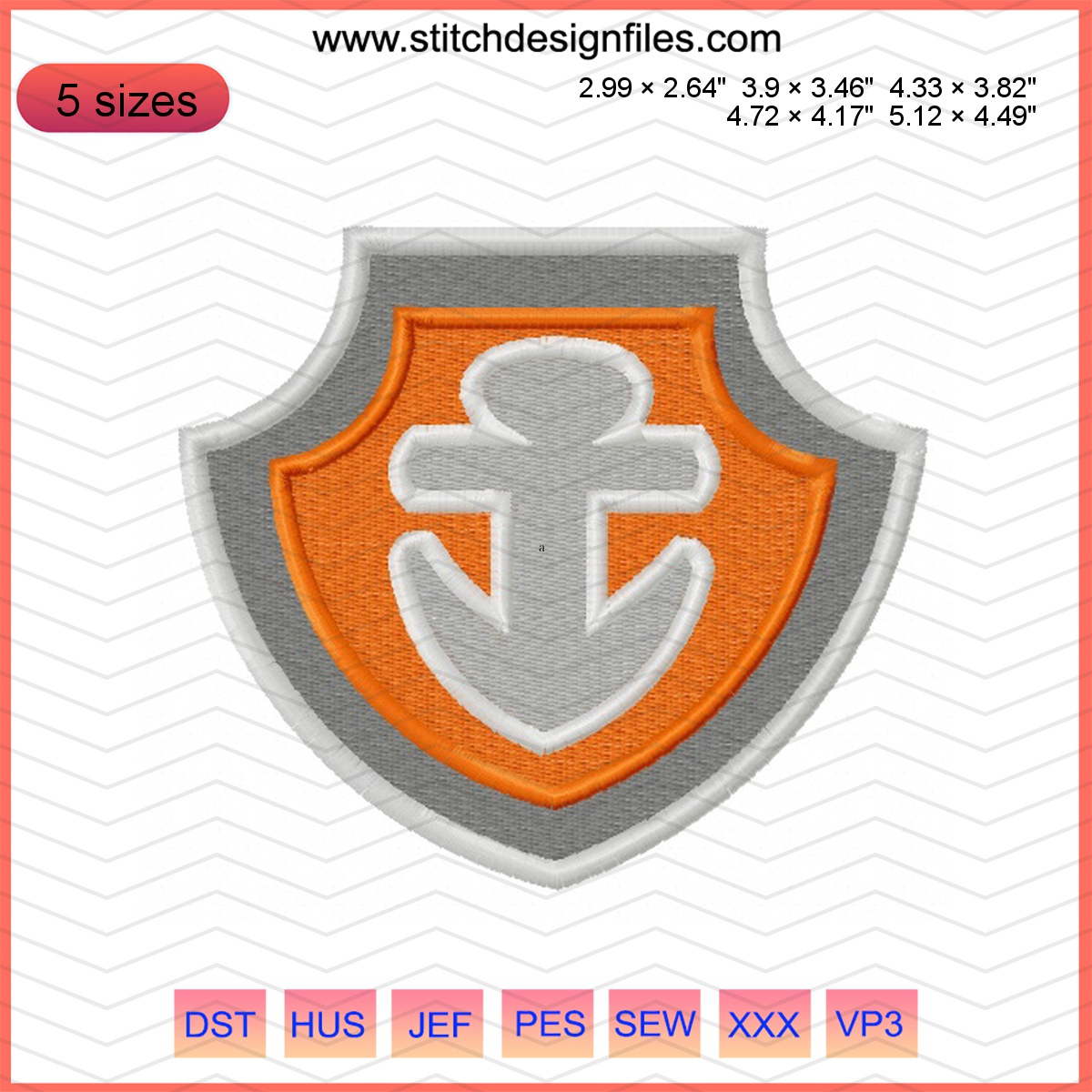 Paw Patrol shield 3 embroidery design in vibrant colors.