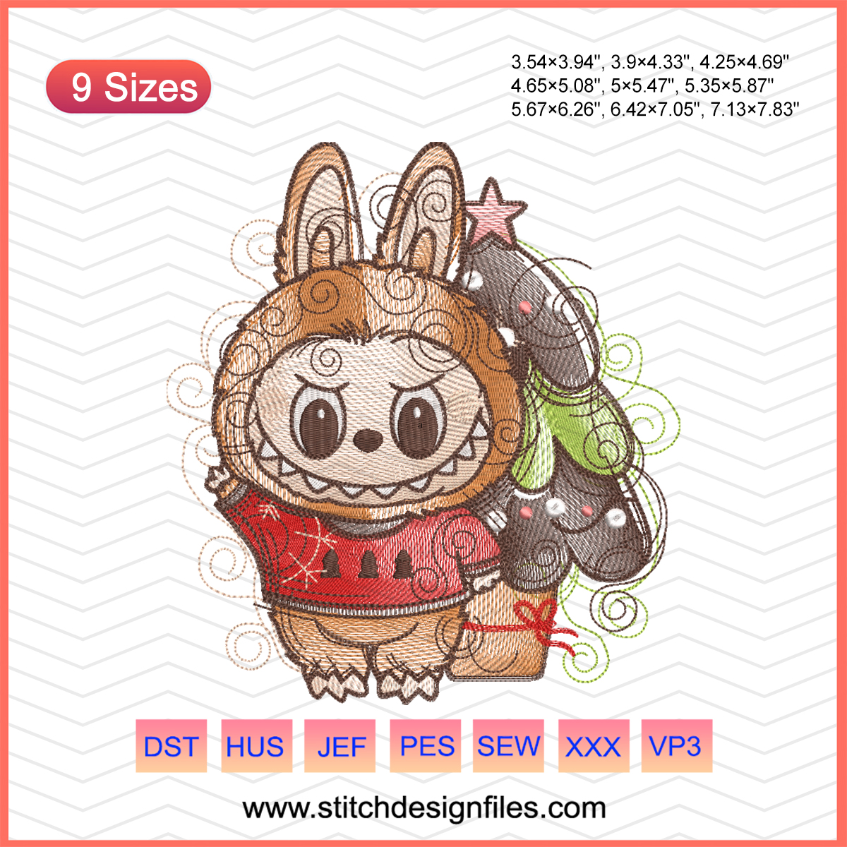 Labubu Christmas Bustle Embroidery Design for christmas